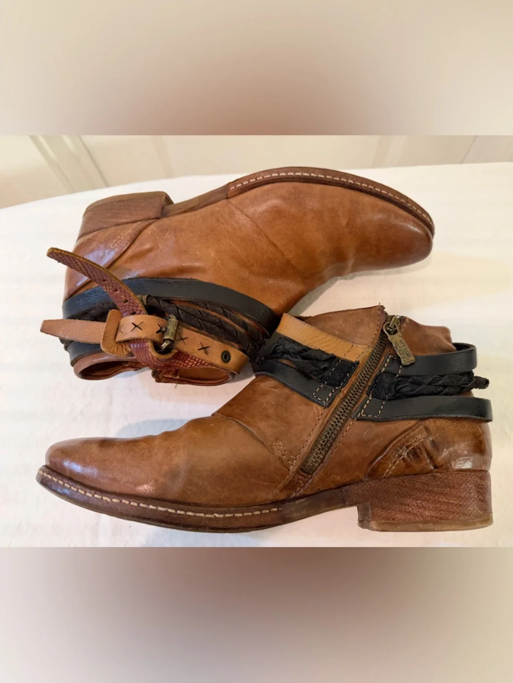 A.S. 98 Brand - Boho Chic Women's Brown Ankle Boots with Braided Straps/Buckels - Picture 5 of 9